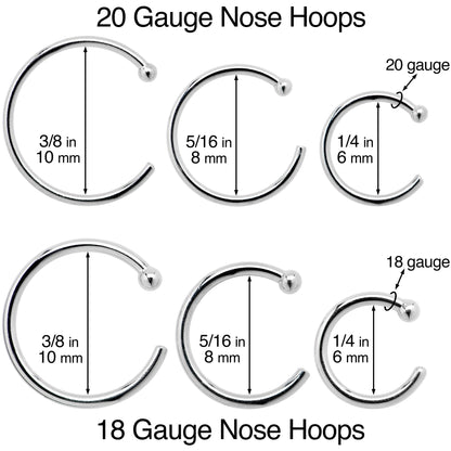 20G 3/8 Solid 18K White Gold Nose Hoop