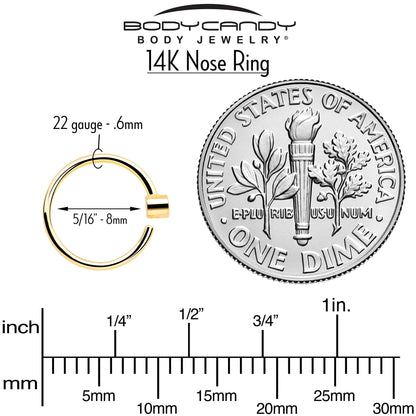 14k Solid Yellow Gold Bendable Nose Hoop 22G 5/16 with Bezel CZ