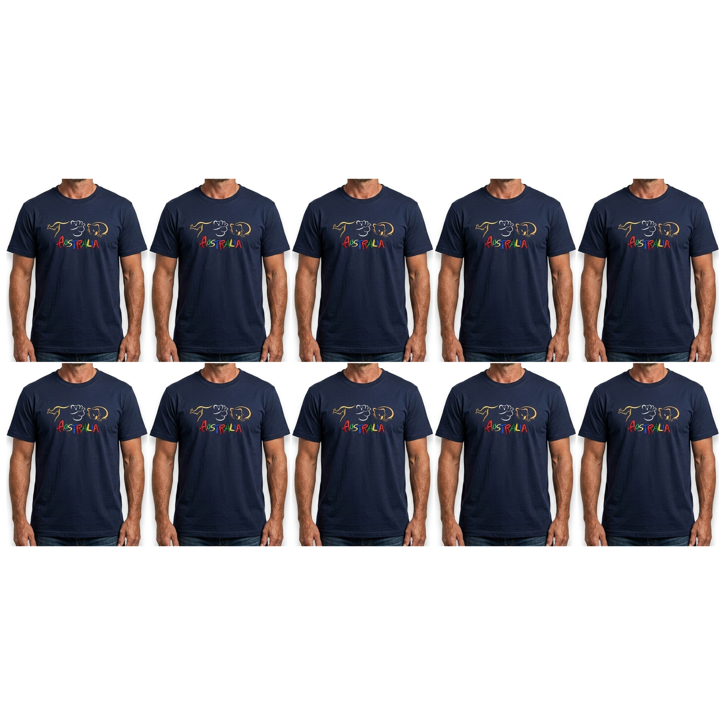 10X Adult Kangaroo Koala Wombat Australian Animals T Shirt Bulk Pack Navy Blue 100 Cotton Souvenir Gift Tee Top