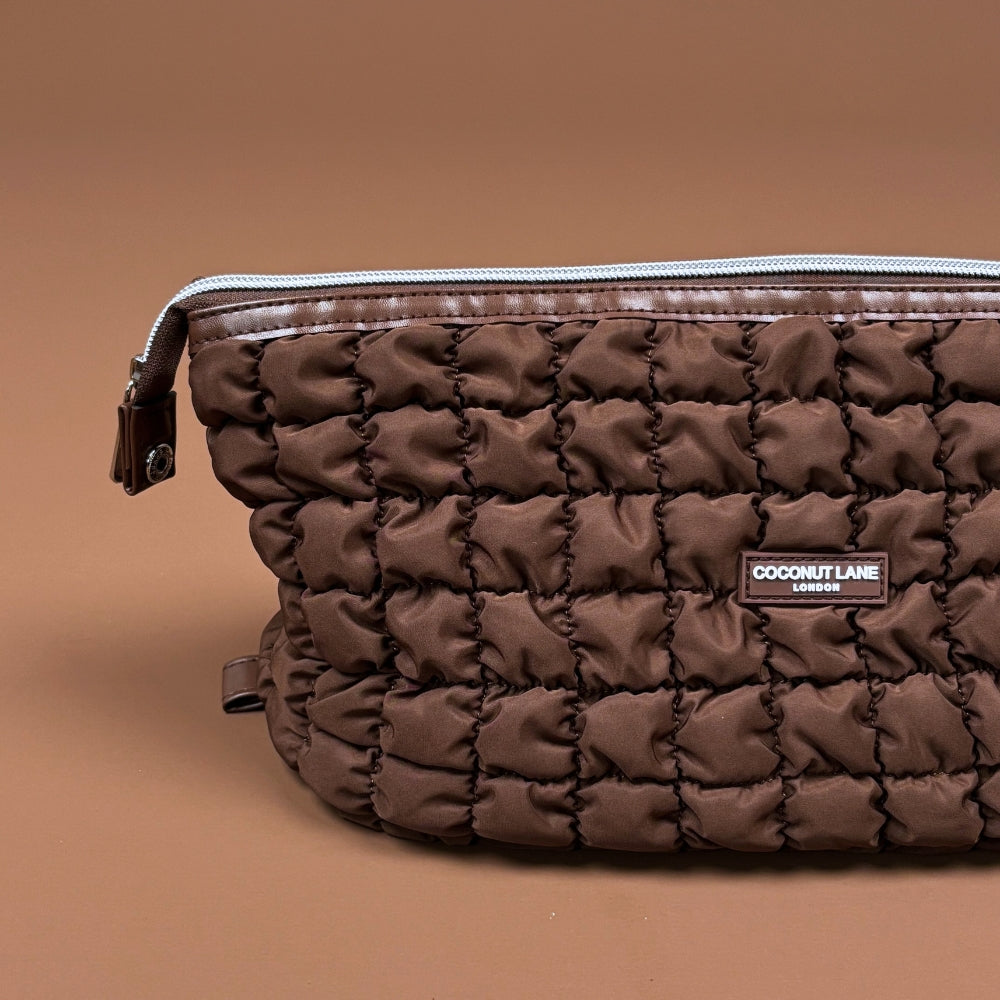 Expandable Makeup Bag - Quilted Chocolate
