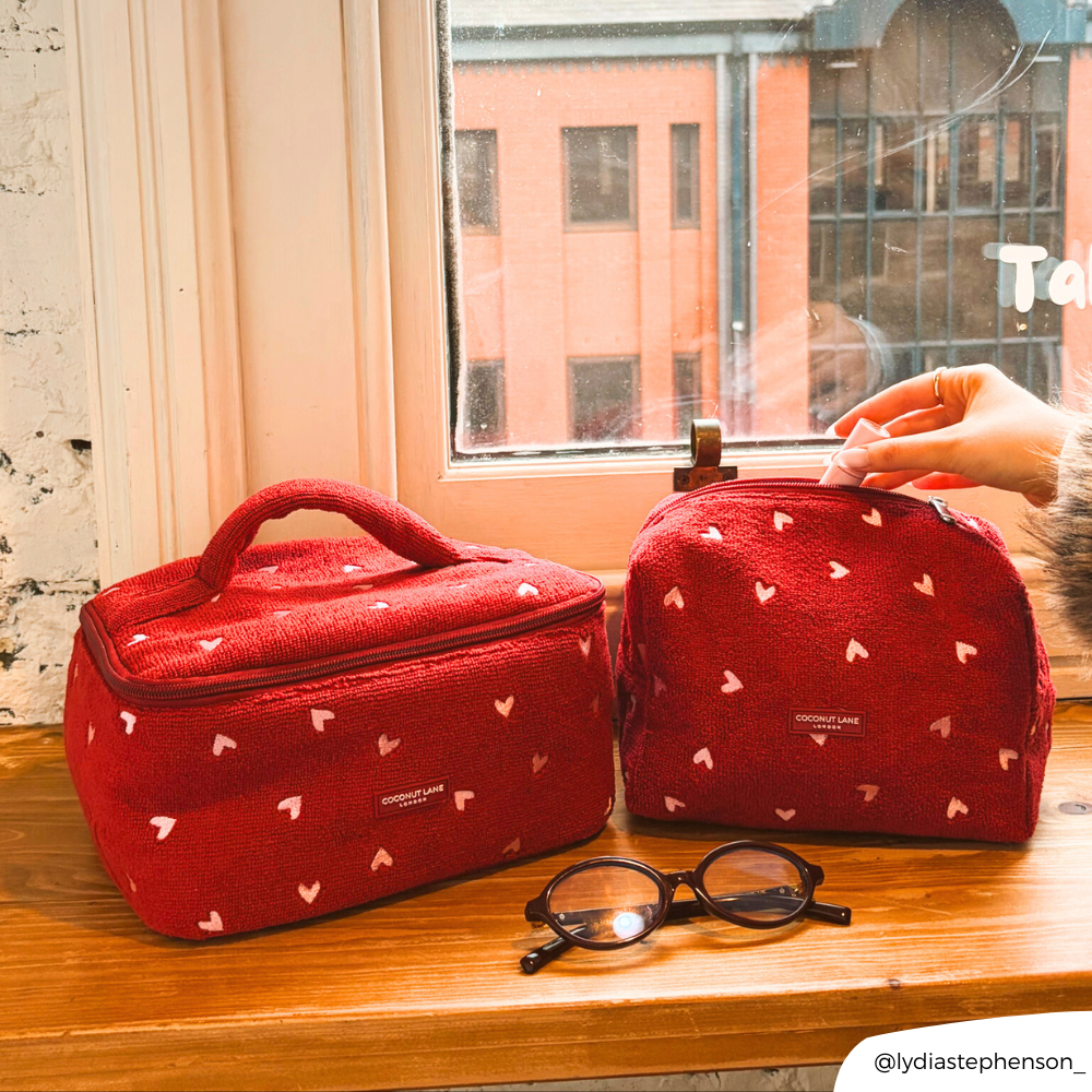 Towel Makeup Bag - Mulberry Hearts