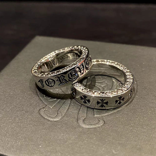Chrome Heart Ring Cross with Diamonds