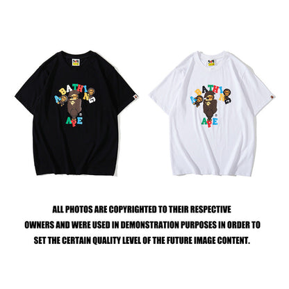 Bathing Ape T-Shirt Summer Casual Loose Large Size Short Sleeve Cartoon Letter Little Monkey T-shirt