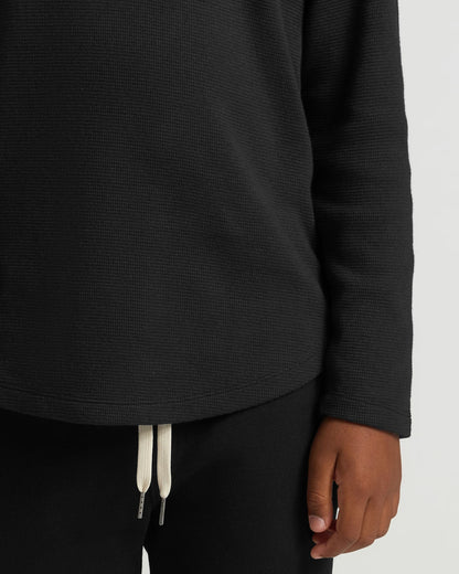 Boys Black Long Sleeve Waffle Henley