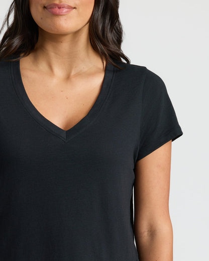 Womens Black Relaxed Slub V-Neck Tee 2-Pack