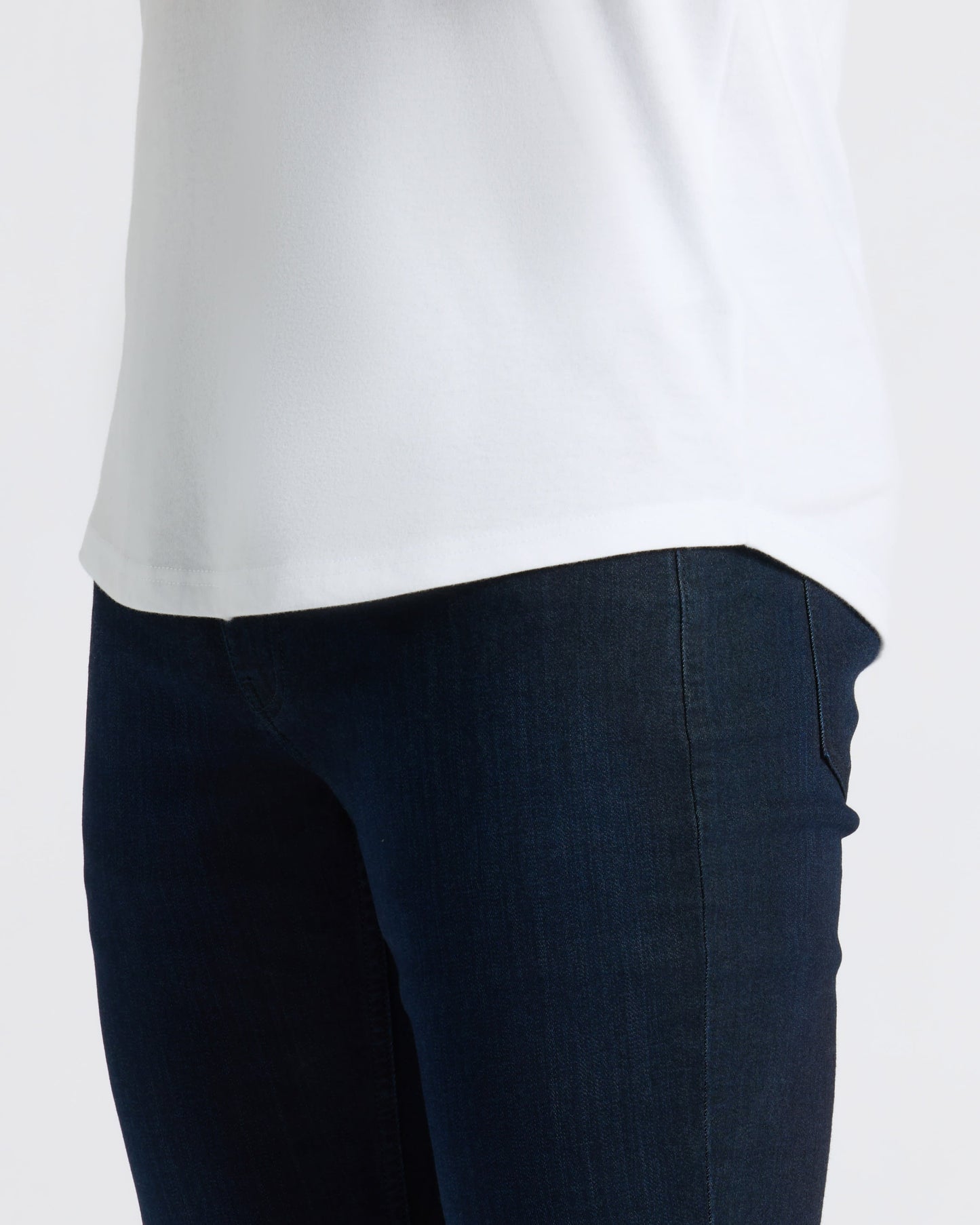 White Curved Hem Classic Crew Neck